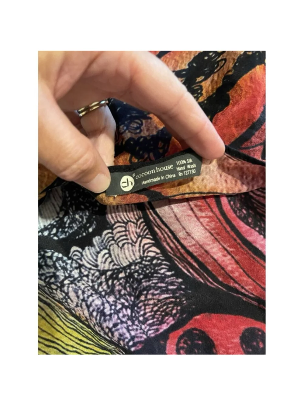 Cocoon House Wearable Art Vibrant Floral Print 100% Silk Scarf